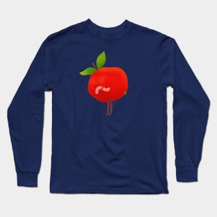 Cute red apple and his cute pet worm, version 1 Long Sleeve T-Shirt